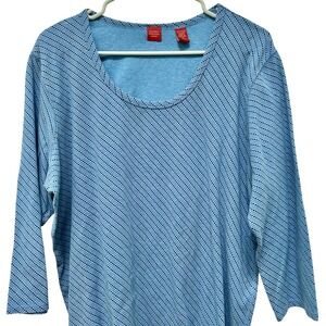Valerie Stevens Woman Blue Patterned‎ 3/4 Sleeve Top Plus Size 1X